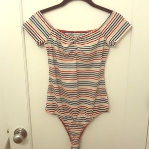 Off the shoulder colorful striped bodysuit